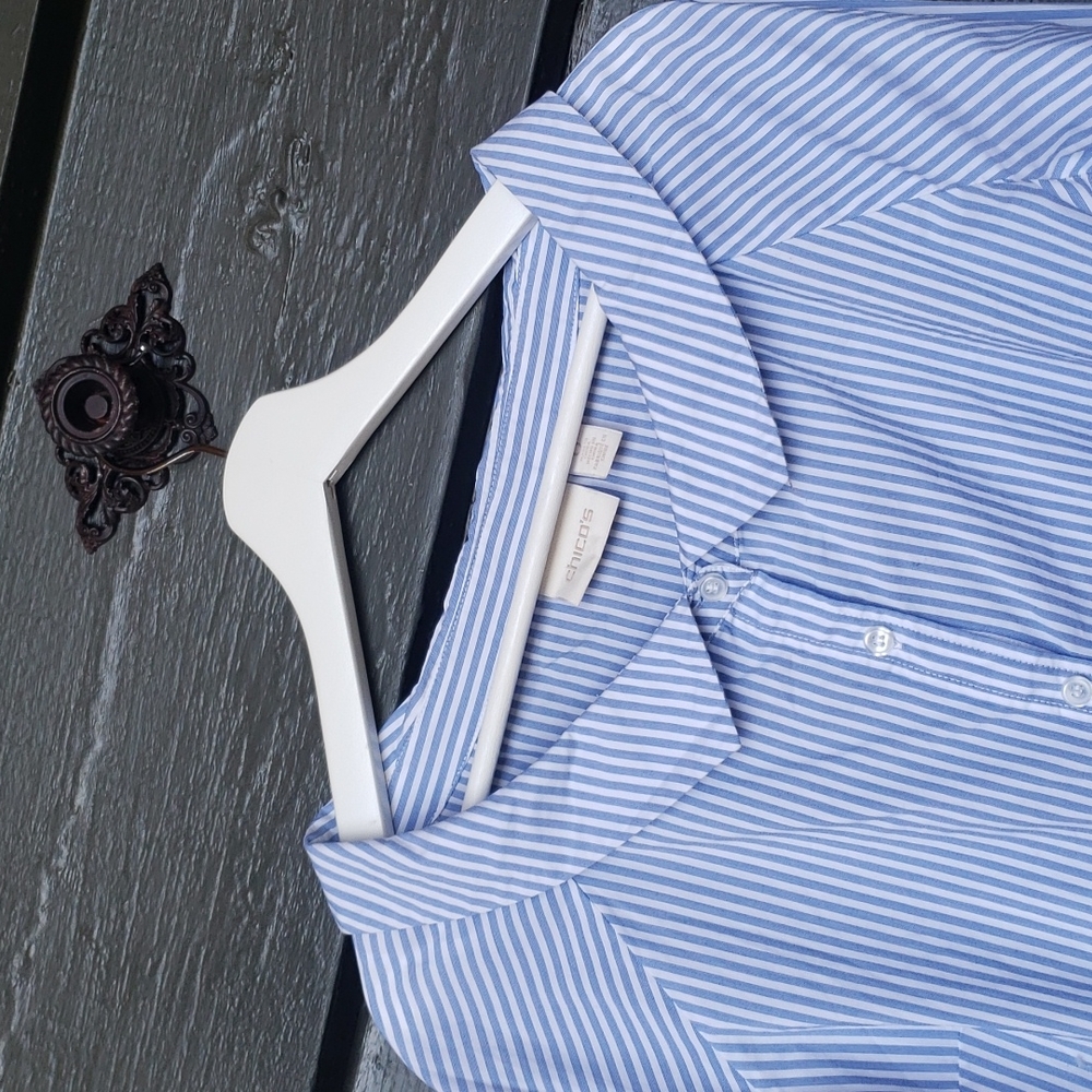 CHICO'S Panama Striped Portrait Shirt Blue White sz S/4 Women's Casual Top - Picture 6 of 14